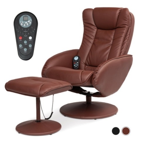 Faux Leather Electric Massage Recliner Chair w/ Stool Ottoman, Remote, Brown - Lot 72