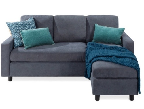 Linen Sectional Sofa Couch w/ Chaise Lounge, Reversible Ottoman Bench, Blue/Gray - Lot 73