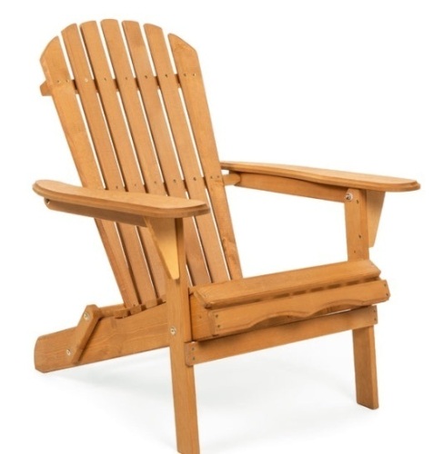 Folding Wooden Adirondack Chair Accent Furniture w/ Natural Finish - Brown - Lot 78