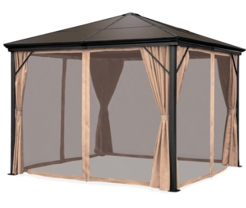 Outdoor Hardtop Gazebo w/ Aluminum Frame, Side Curtains, Netting - 10x10ft - Lot 39