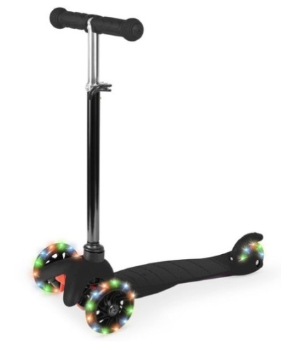 Kids Mini Kick Scooter Toy w/ Colorful Light-Up Wheels, Adjustable T-Bar, Black - Lot 104
