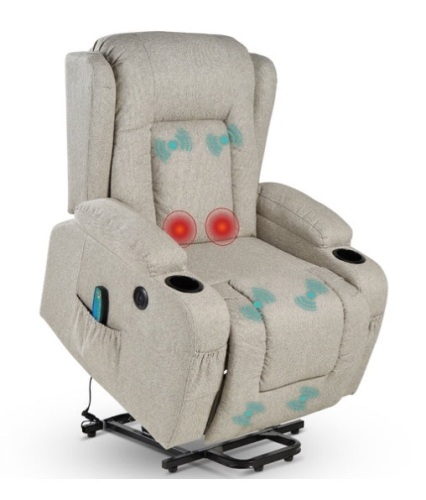 Electric Power Lift Recliner Massage Chair w/ Heat, USB Port, Cupholders, Greige - Lot 111