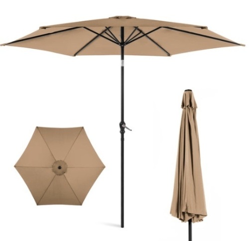 Outdoor Steel Market Patio Umbrella Decoration w/ Tilt, Crank Lift - 10ft, Tan - Lot 114