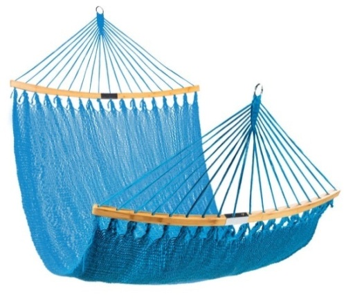 2-Person Woven Polyester Hammock w/ Curved Bamboo Spreader Bar, Carry Bag, Electric Blue - Lot 119