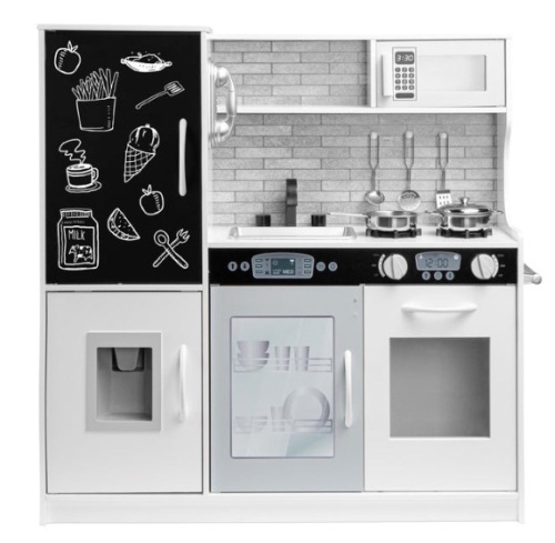Pretend Play Kitchen Wooden Toy Set for Kids with 11 Accessories, White - Lot 121