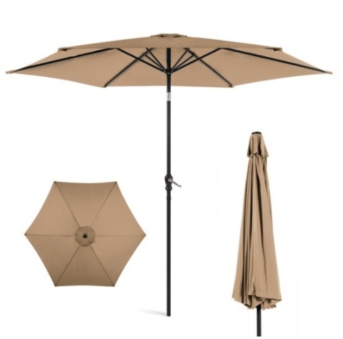 Outdoor Steel Market Patio Umbrella Decoration w/ Tilt, Crank Lift - 10ft, Tan - Lot 134