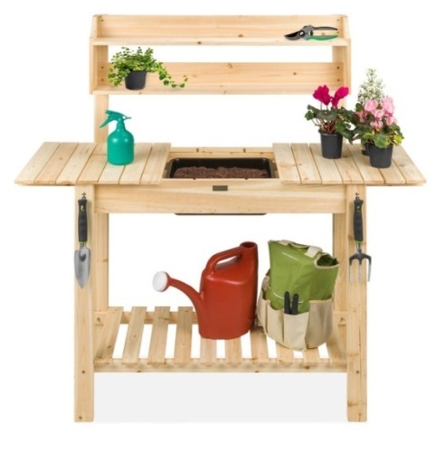 Wood Garden Potting Bench w/ Sliding Tabletop, Food Grade Dry Sink - Lot 136
