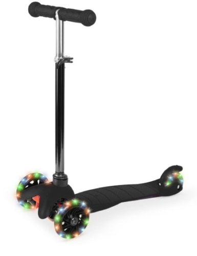 Kids Mini Kick Scooter Toy w/ Colorful Light-Up Wheels, Adjustable T-Bar, Black - Lot 145