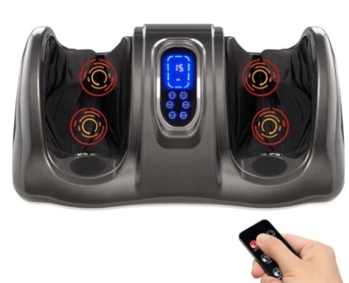 Therapeutic Foot Massager w/ High Intensity Rollers, Remote, 3 Modes, Gray - Lot 156