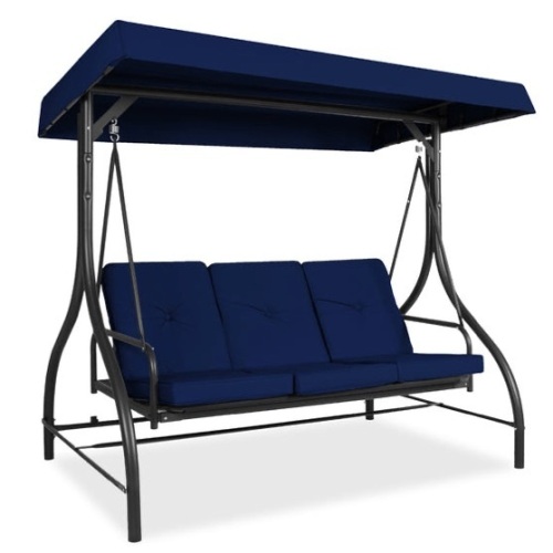 3-Seat Outdoor Canopy Swing Glider Furniture w/ Converting Flatbed Backrest, Navy - Lot 165