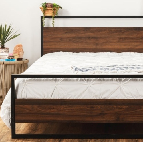Metal Wood Platform Queen Bed Frame w/ Wooden Slats - Lot 167