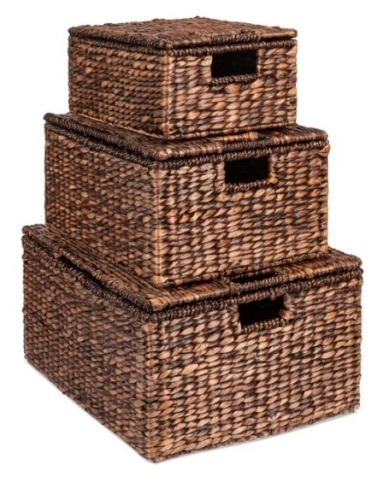 Set of 3 Large Hyacinth Storage Baskets w/ Handles, Lid - 21", 20", 18" - Lot 172