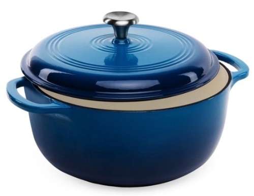6qt Non-Stick Enamel Cast-Iron Dutch Oven Kitchen Cookware w/ Side Handles, Deep Blue - Lot 186