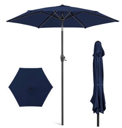 Outdoor Market Patio Umbrella w/ Push Button Tilt, Crank Lift - 7.5ft, Navy Blue - Lot 194