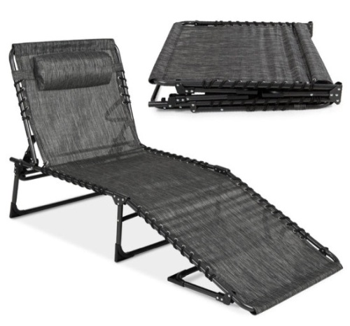 Portable Patio Chaise Lounge Chair Outdoor Recliner w/ Pillow, Gray - Lot 197