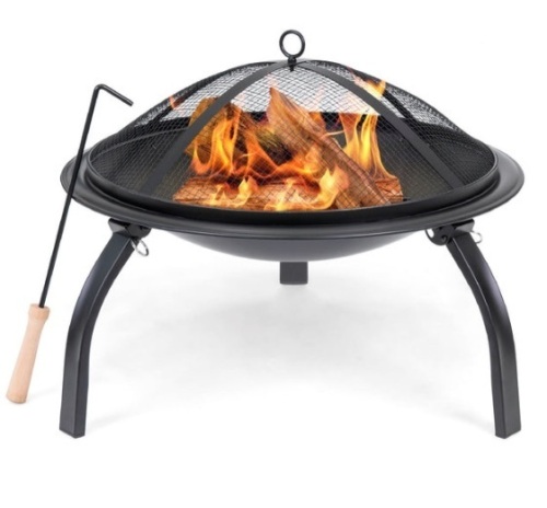 22in Fire Pit Bowl w/ Mesh Cover, Poker - Lot 201