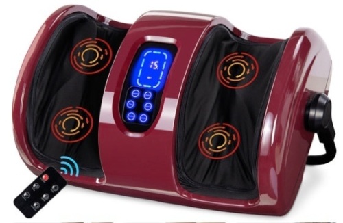 Reflexology Shiatsu Foot Massager w/ High-Intensity Rollers, Remote Control, Burgundy - Lot 205