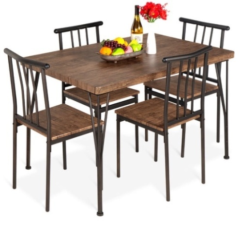 5-Piece Modern Metal and Wood Dining Table Furniture Set w/ 4 Chairs, Drift Brown - Lot 207