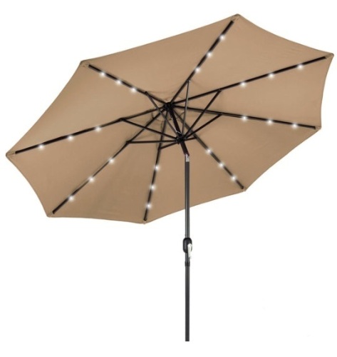 Solar LED Lighted Patio Umbrella w/ Tilt Adjustment, UV-Resistance - 10ft, Tan - Lot 217