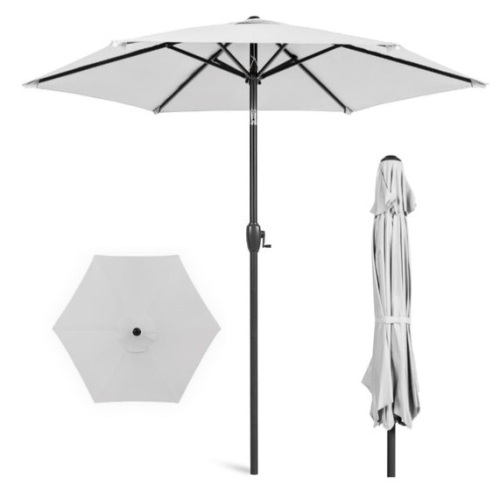 Outdoor Market Patio Umbrella w/ Push Button Tilt, Crank Lift - 7.5ft, Fog Gray - Lot 226