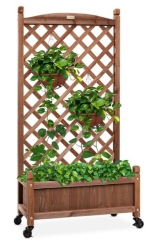 Wood Planter Box & Lattice Trellis w/ Drainage, Optional Wheels - 60in - Lot 244