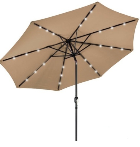 Solar LED Lighted Patio Umbrella w/ Tilt Adjustment, UV-Resistance - 10ft, Tan - Lot 249