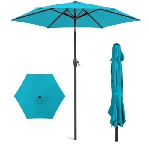 Outdoor Market Patio Umbrella w/ Push Button Tilt, Crank Lift - 7.5ft, Sky Blue - Lot 251