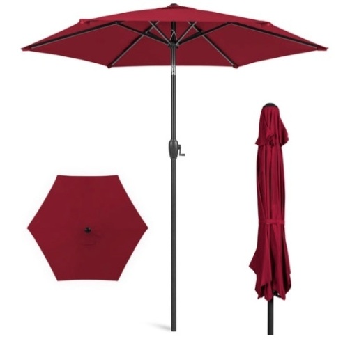 Outdoor Market Patio Umbrella w/ Push Button Tilt, Crank Lift - 7.5ft, Burgundy - Lot 259