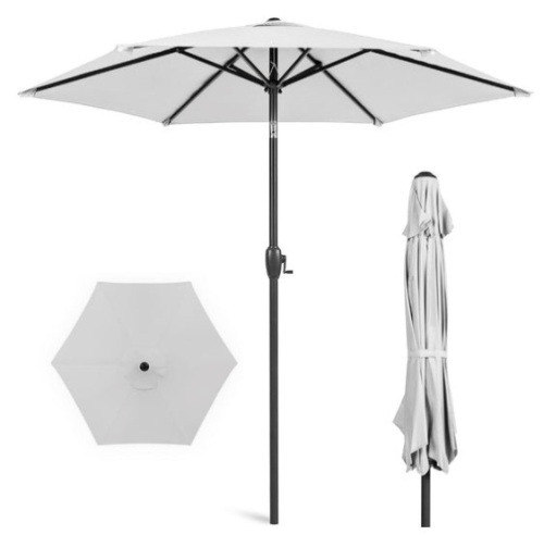 Outdoor Market Patio Umbrella w/ Push Button Tilt, Crank Lift - 7.5ft, Fog Gray - Lot 261