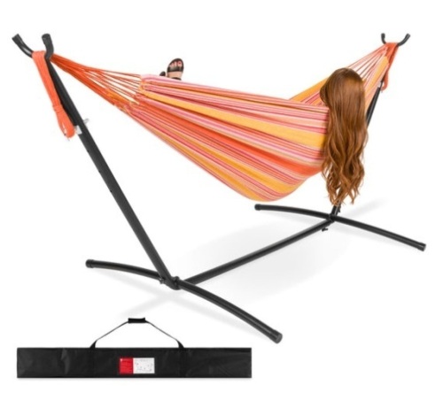 2-Person Brazilian-Style Double Hammock w/ Carrying Bag and Steel Stand, Sunset - Lot 263