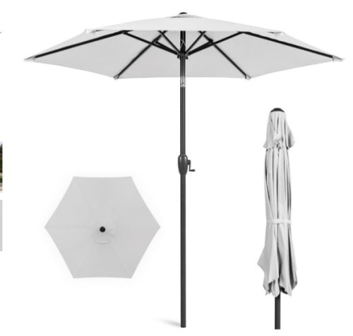 Outdoor Market Patio Umbrella w/ Push Button Tilt, Crank Lift - 7.5ft, Fog Gray - Lot 267