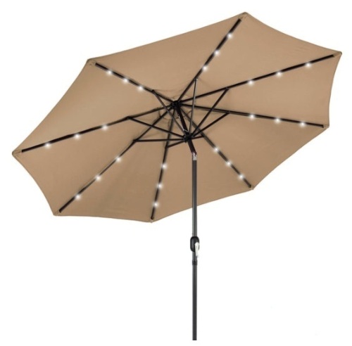 Solar LED Lighted Patio Umbrella w/ Tilt Adjustment, UV-Resistance - 10ft, Tan - Lot 269