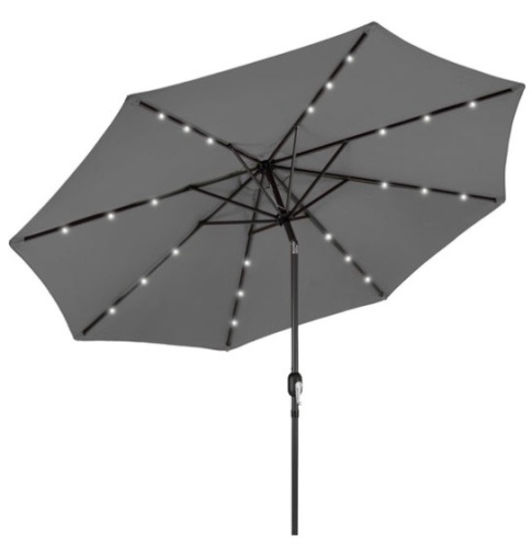 Solar LED Lighted Patio Umbrella w/ Tilt Adjustment, UV-Resistance - 10ft, Gray - Lot 270