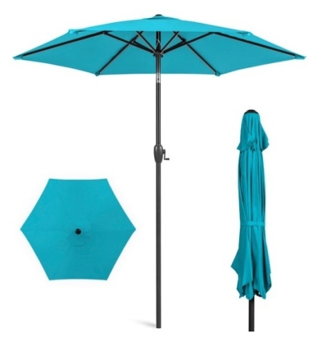 Outdoor Market Patio Umbrella w/ Push Button Tilt, Crank Lift - 7.5ft, Sky Blue - Lot 272