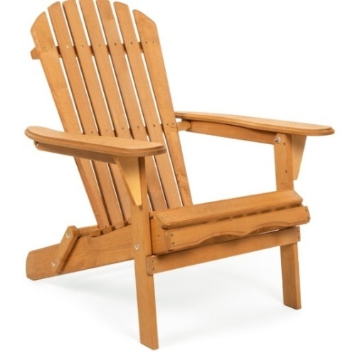 Folding Wooden Adirondack Chair Accent Furniture w/ Natural Finish - Brown - Lot 274