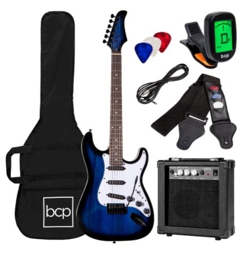 Beginner Electric Guitar Kit w/ Case, 10W Amp, Tremolo Bar - 39in, Hollywood Blue - Lot 278