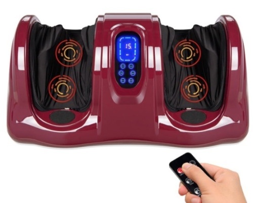 Therapeutic Foot Massager w/ High Intensity Rollers, Remote, 3 Modes, Burgundy - Lot 286