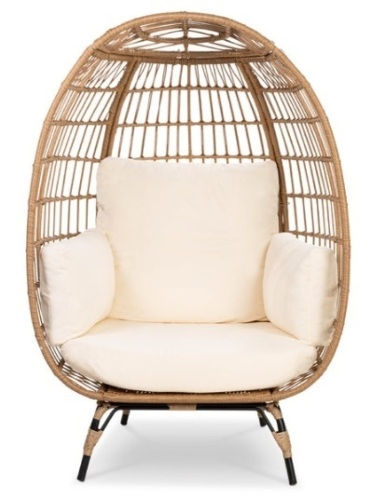 Wicker Egg Chair Oversized Indoor Outdoor Patio Lounger, Ivory - Lot 294