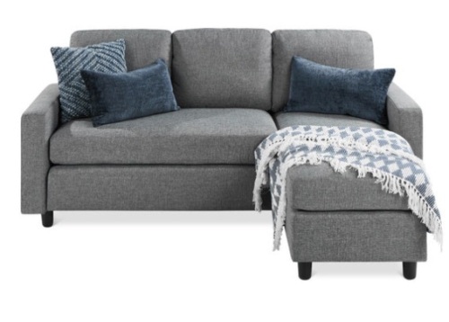 Linen Sectional Sofa Couch w/ Chaise Lounge, Reversible Ottoman Bench, Gray - Lot 309