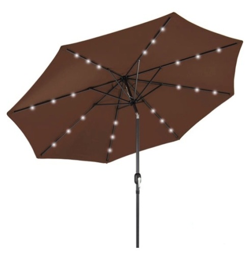 Solar LED Lighted Patio Umbrella w/ Tilt Adjustment, UV-Resistance - 10ft, Brown - Lot 310