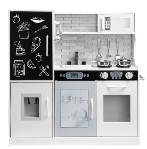 Pretend Play Kitchen Wooden Toy Set for Kids with 11 Accessories, White - Lot 318