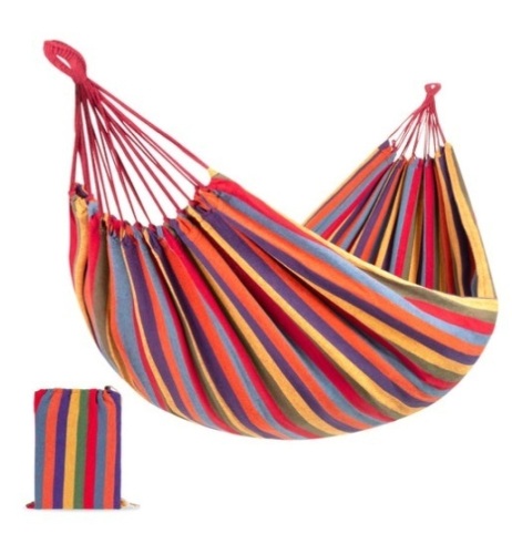 2-Person Brazilian-Style Double Hammock w/ Portable Carrying Bag, Rainbow - Lot 320