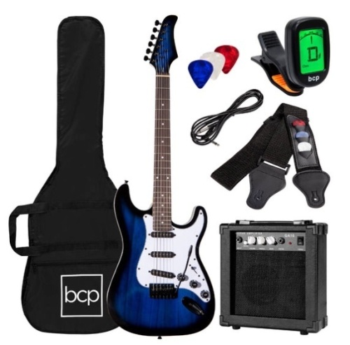 Beginner Electric Guitar Kit w/ Case, 10W Amp, Tremolo Bar - 39in, Hollywood Blue - Lot 322