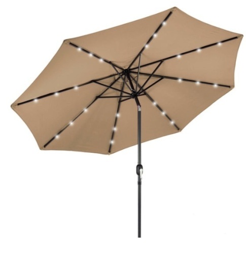 Solar LED Lighted Patio Umbrella w/ Tilt Adjustment, UV-Resistance - 10ft, Tan - Lot 323