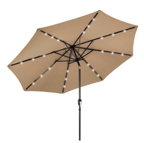 Solar LED Lighted Patio Umbrella w/ Tilt Adjustment, UV-Resistance - 10ft, Tan - Lot 326