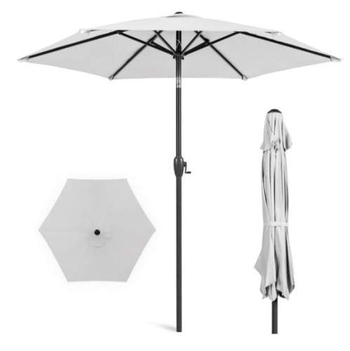 Outdoor Market Patio Umbrella w/ Push Button Tilt, Crank Lift - 7.5ft, Fog Gray - Lot 331