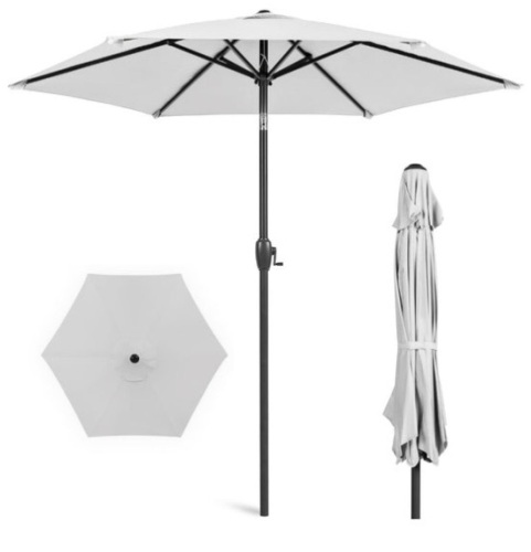 Outdoor Market Patio Umbrella w/ Push Button Tilt, Crank Lift - 7.5ft, Fog Gray - Lot 333