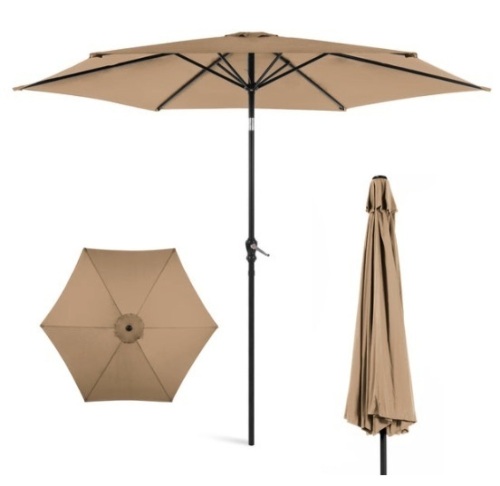 Outdoor Steel Market Patio Umbrella Decoration w/ Tilt, Crank Lift - 10ft, Tan - Lot 334
