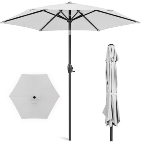 Outdoor Market Patio Umbrella w/ Push Button Tilt, Crank Lift - 7.5ft, Fog Gray - Lot 335