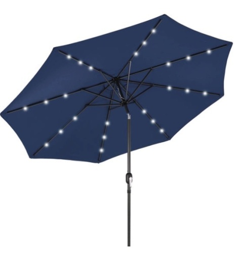 Solar LED Lighted Patio Umbrella w/ Tilt Adjustment, UV-Resistance - 10ft, Navy Blue - Lot 338